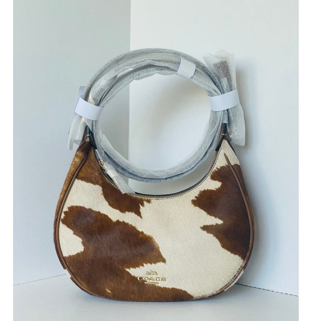 Coach Emily Shoulder Bag Haircalf Cow Print Brown Leather Crossbody CDX23  B